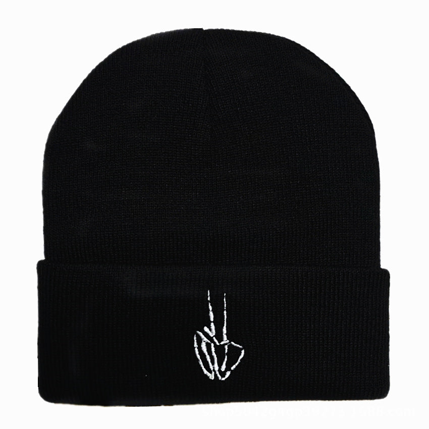 Halloween Ghost Claw Embroidery Knitted Pullover Wool Hat